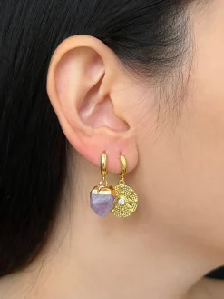 Amethyst Stone Mismatched Huggies