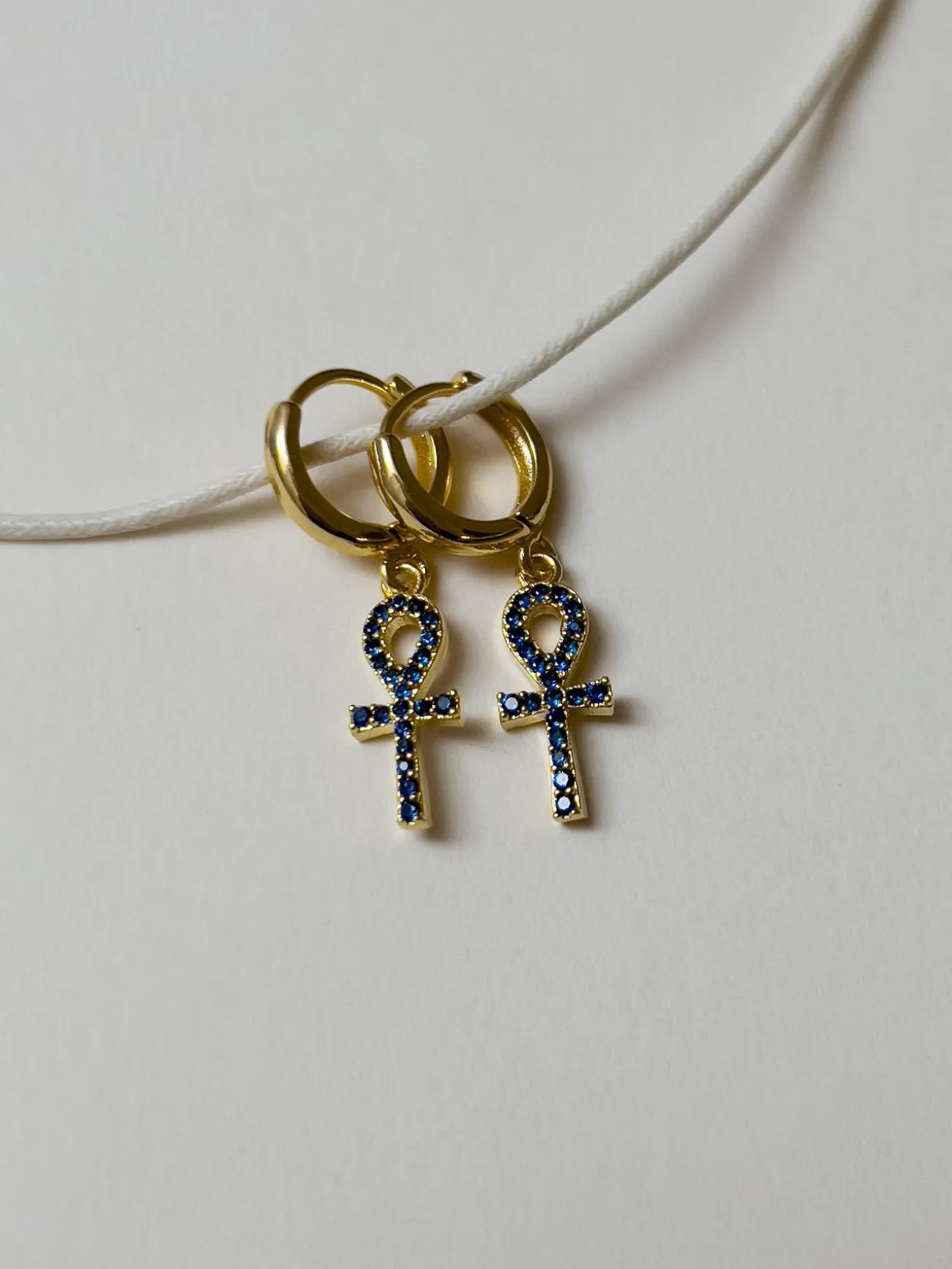 Ankh Huggies - Blue Gemstones