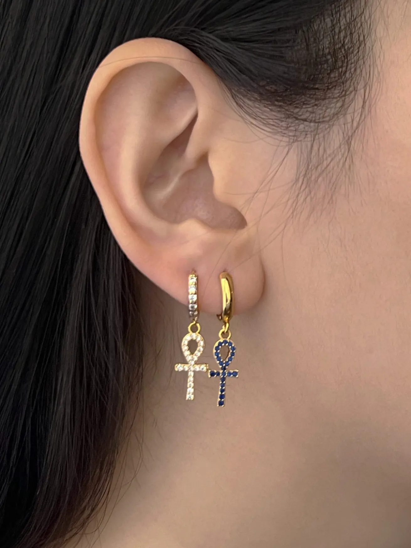 Ankh Huggies - Blue Gemstones
