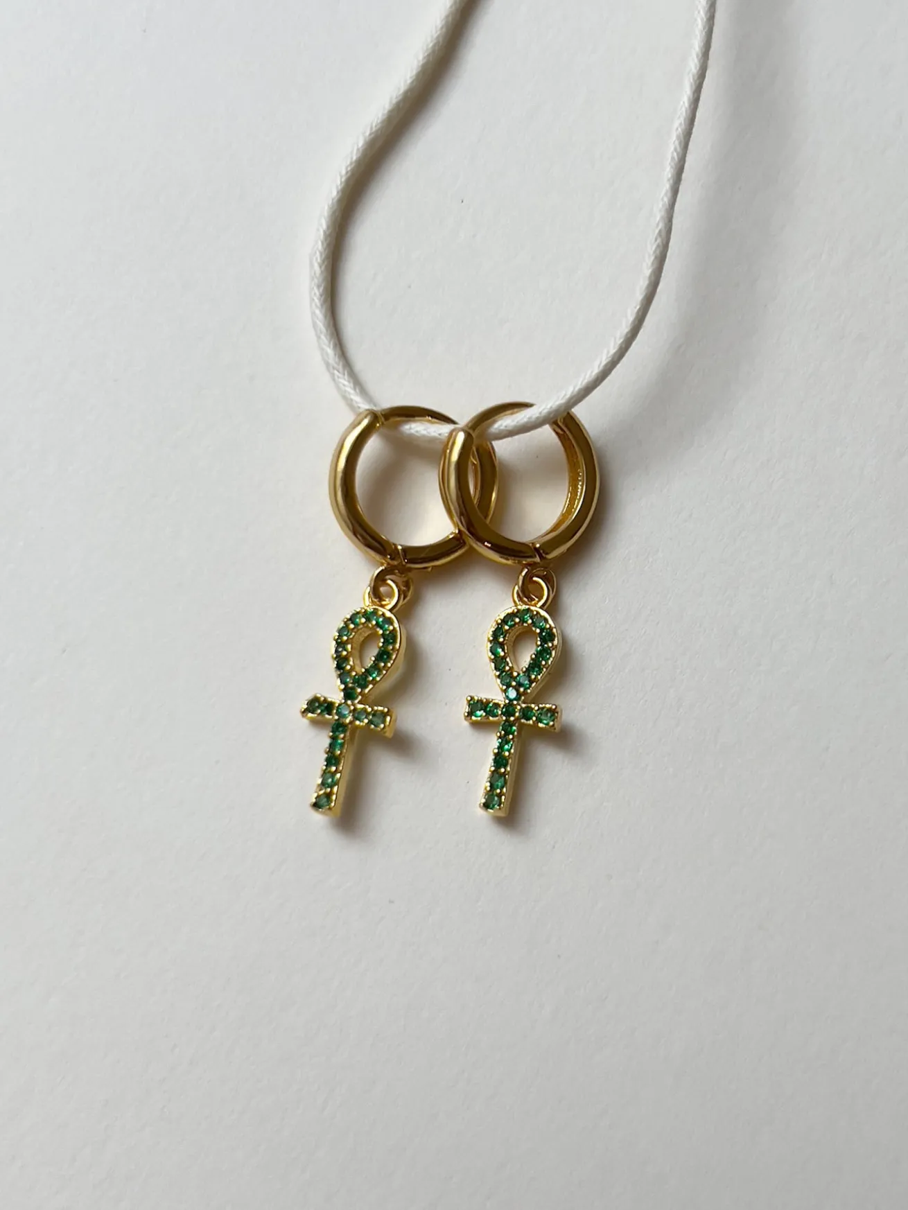 Ankh Huggies - Green Gemstones
