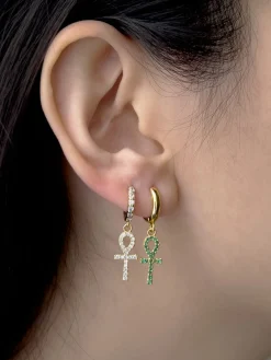 Ankh Huggies - Green Gemstones