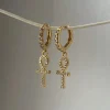 Ankh Pavé Huggies - Clear Gemstones