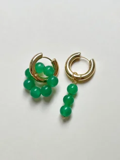 Asymmetrical Hoops with Natural Stones - Green