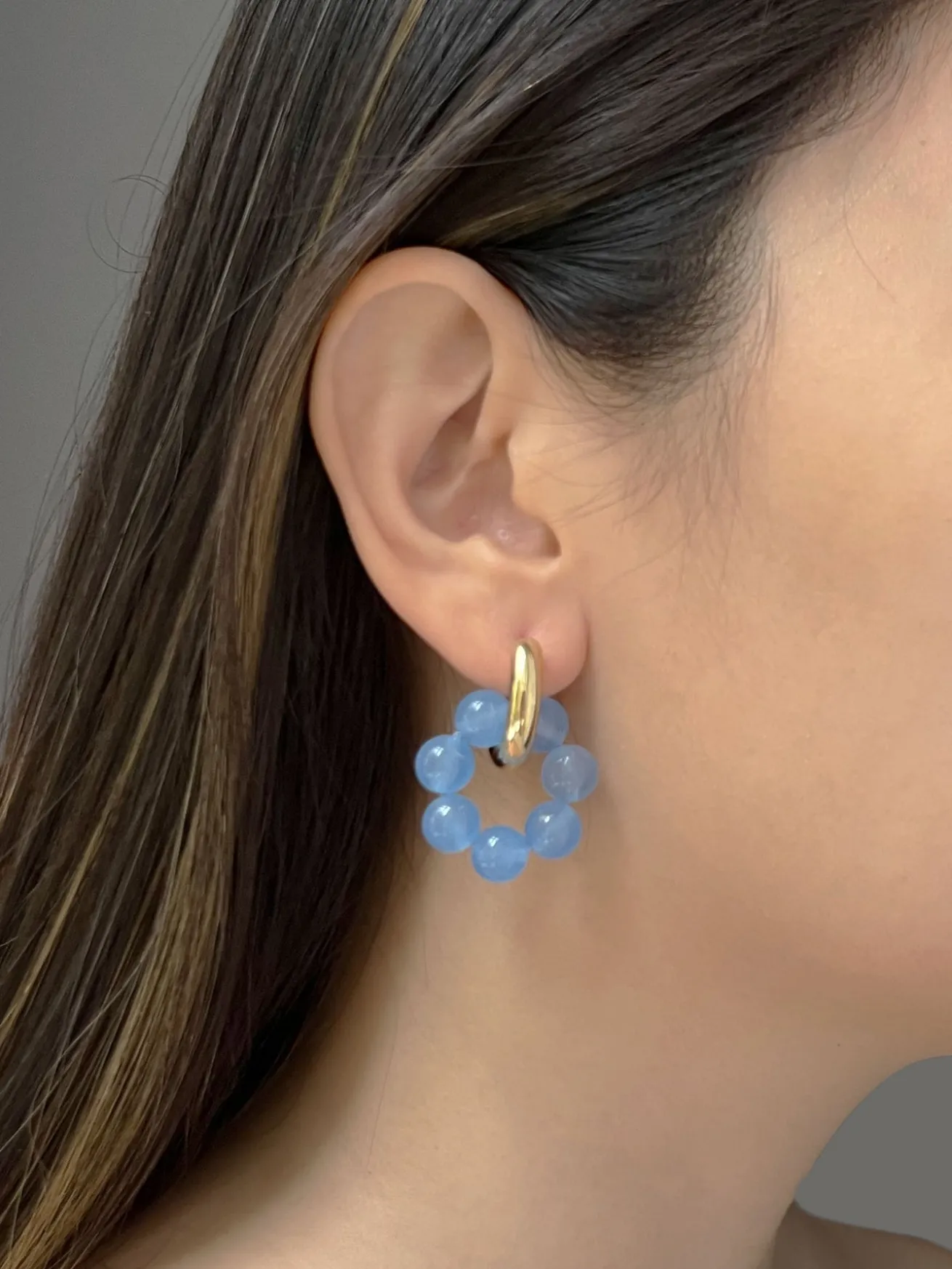 Asymmetrical Hoops with Natural Stones - Blue