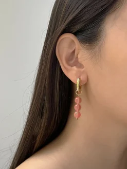 Asymmetrical Hoops with Natural Stones - Pink