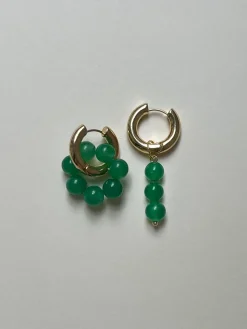 Asymmetrical Hoops with Natural Stones - Green