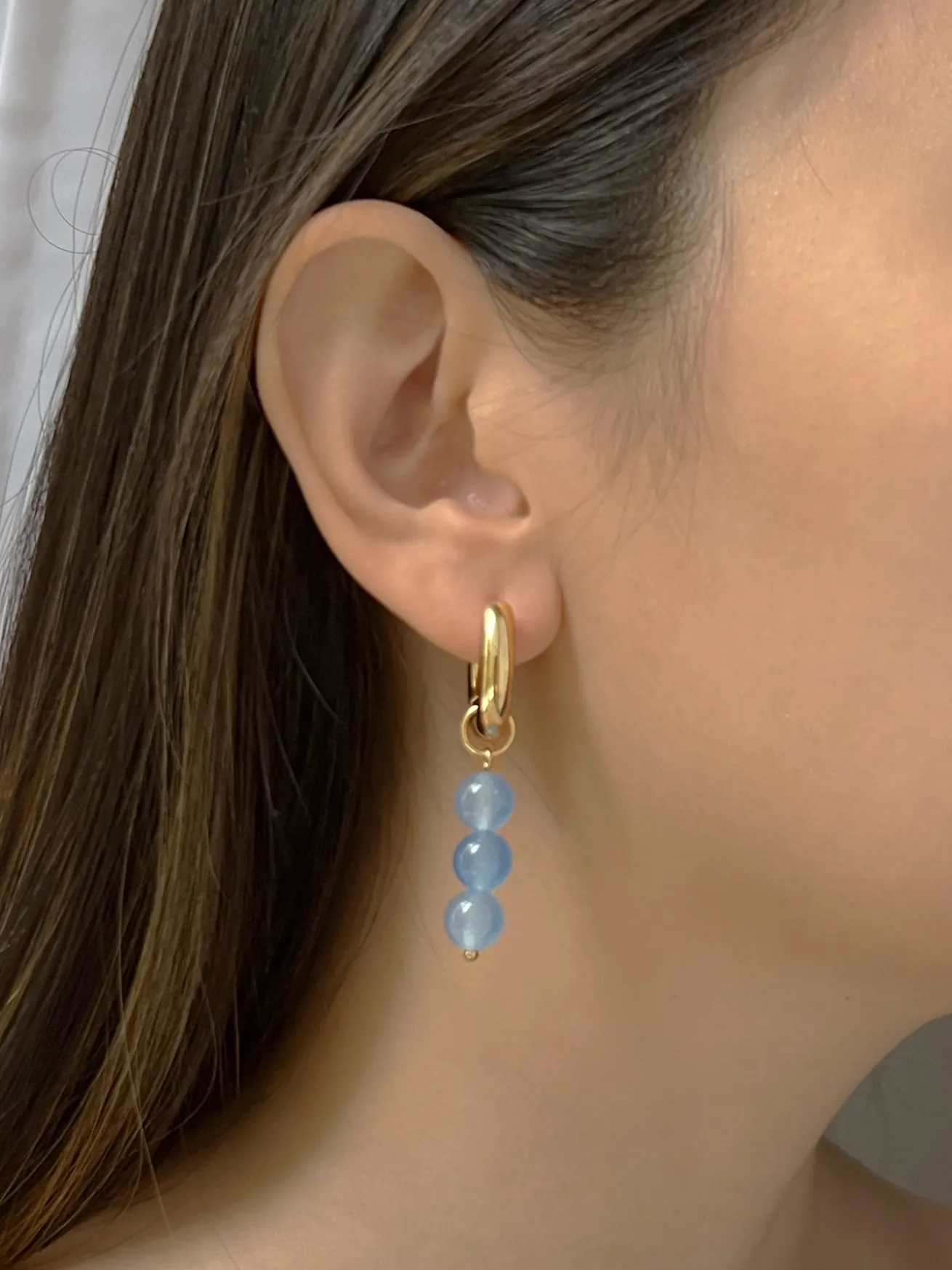 Asymmetrical Hoops with Natural Stones - Blue