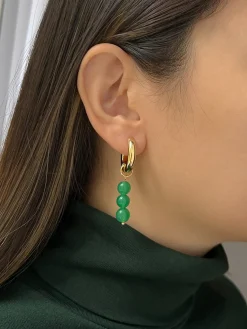Asymmetrical Hoops with Natural Stones - Green
