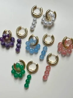 Asymmetrical Hoops with Natural Stones - Green