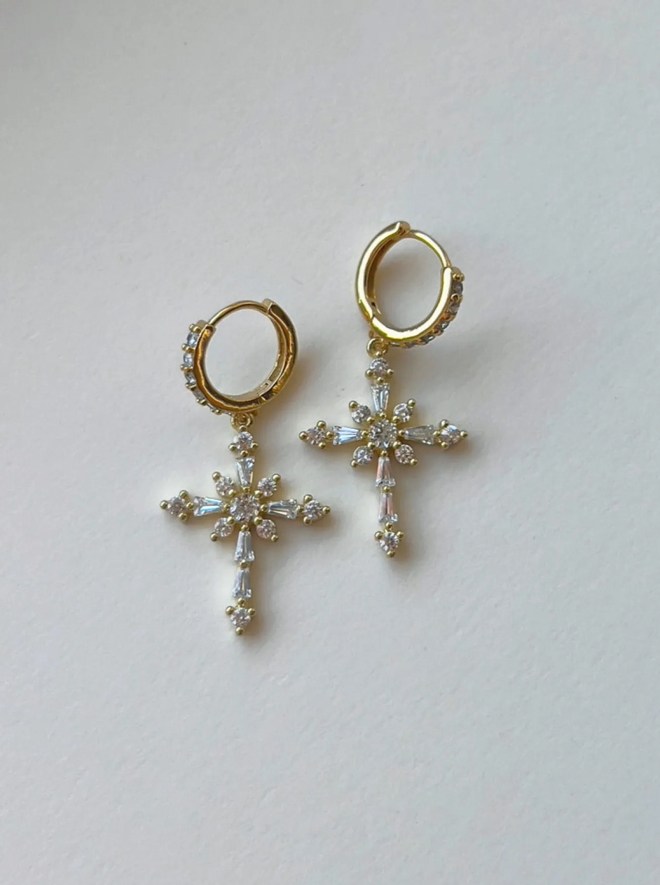 Belief Cross Pavé Huggie Hoops