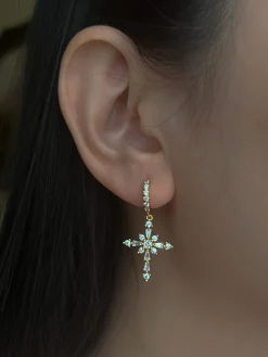 Belief Cross Pavé Huggie Hoops
