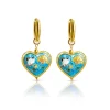 Blue Cloisonne Heart Hoops