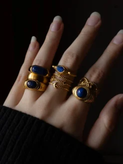 Blue Stone Smooth Gold Ring