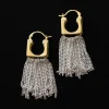 Boxy Gold Earrings with Silver Dangling Chains