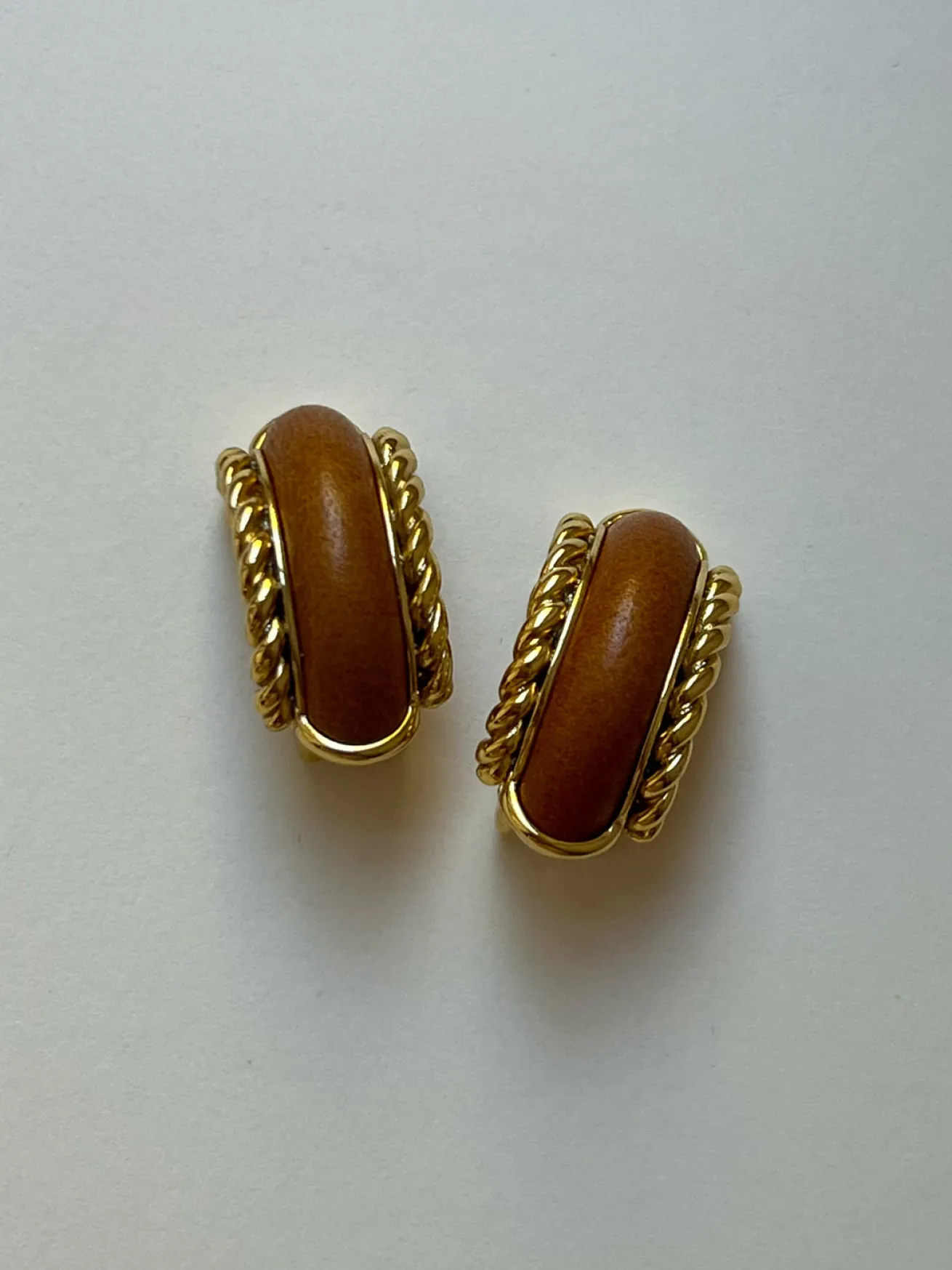 Brown Leather Gold Chain Clip-Ons (Vintage)