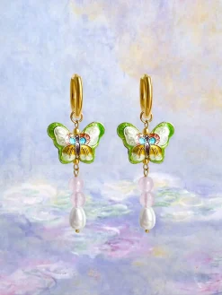 Butterfly Cloisonne Charm Necklace with Mushroom - Apple Green