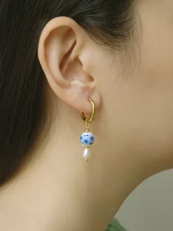 Ceramic and Pearl Hoop Earrings