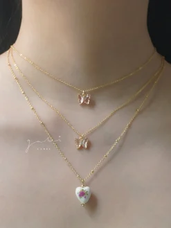 Ceramic Flower Heart Necklace - Pink