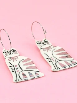 Ceramic Handpainted Cat Hoops with Stripes - Gold