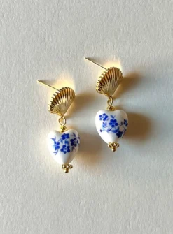 Ceramic Heart and Shell Earrings