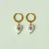 Ceramic Heart Hoop Earrings - Pink
