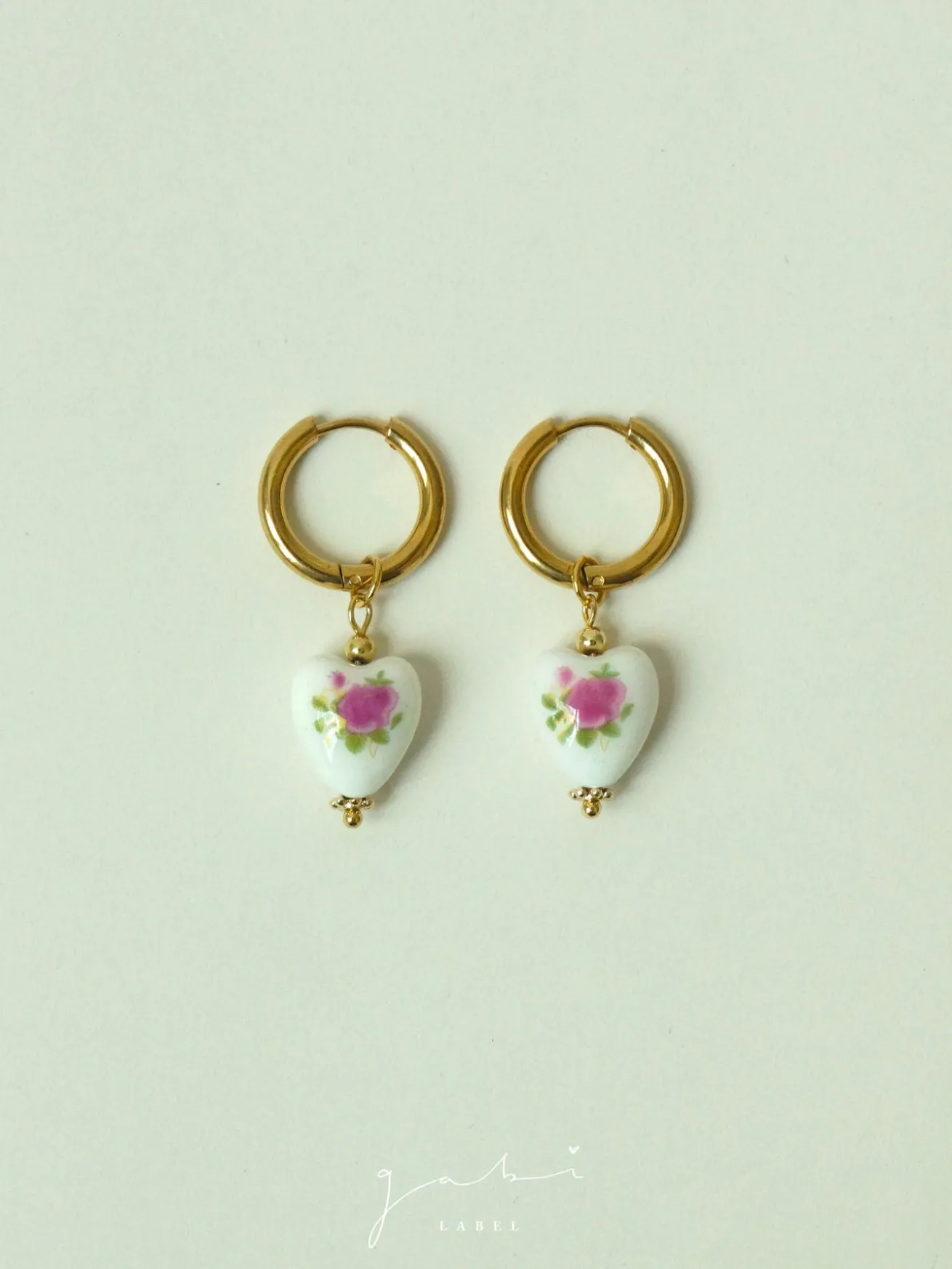 Ceramic Heart Hoop Earrings - Pink