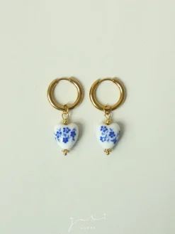 Ceramic Heart Hoop Earrings - Blue