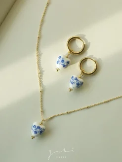 Ceramic Heart Hoop Earrings - Blue