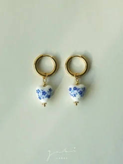 Ceramic Heart Hoop Earrings - Blue