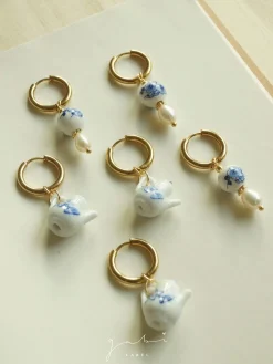 Ceramic Teapot Mismatched Hoop Earrings