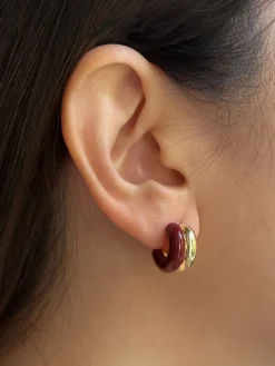 Chunky Enamel Earrings - Maroon