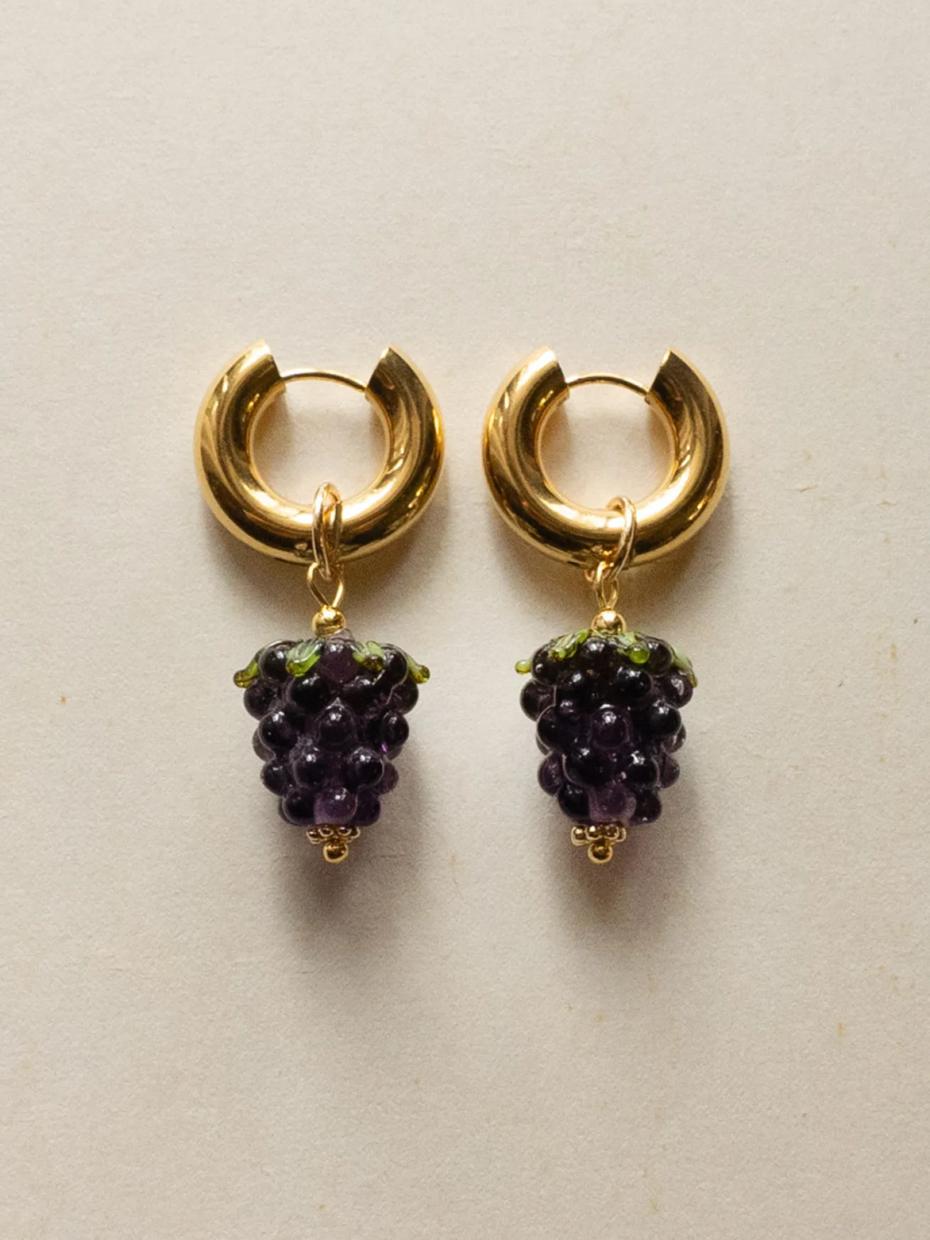 Chunky Gold Hoops - Glass Grape
