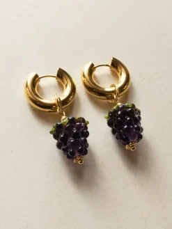 Chunky Gold Hoops - Glass Grape