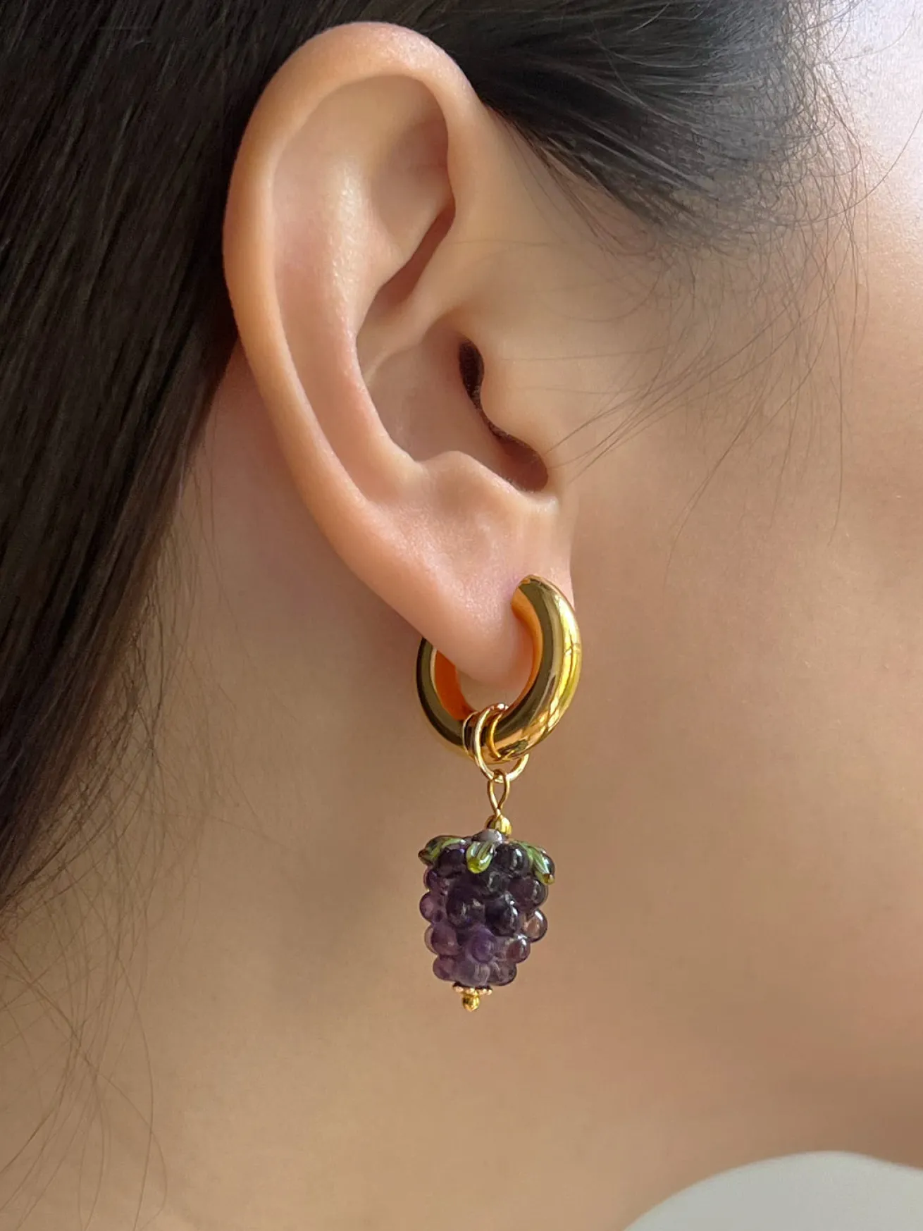 Chunky Gold Hoops - Glass Grape