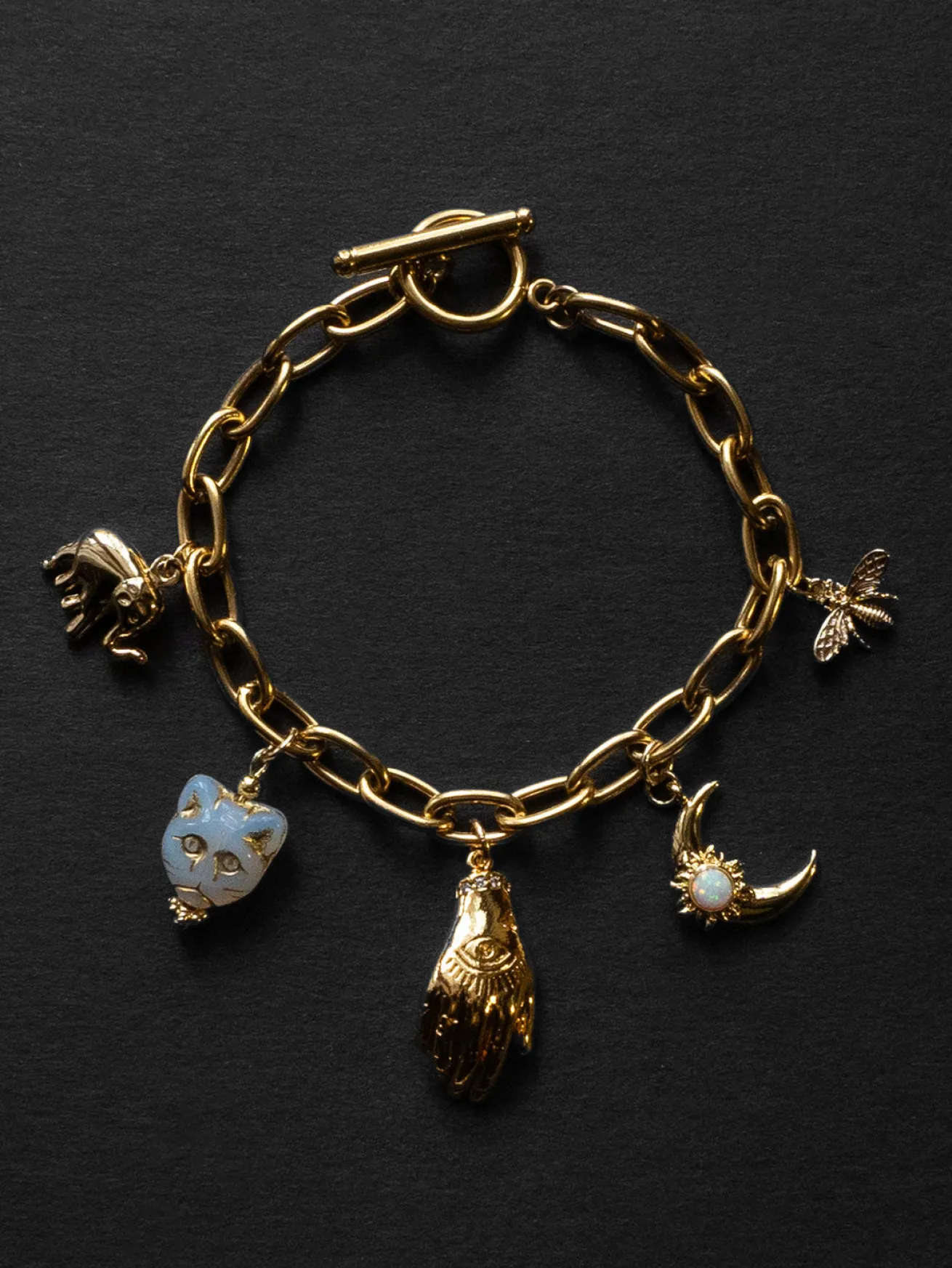 Chunky Gold Talisman Bracelet - Evil Eye Hand Charm