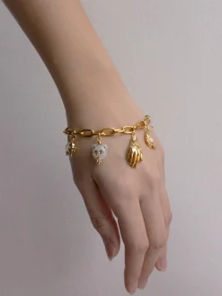 Chunky Gold Talisman Bracelet - Evil Eye Hand Charm