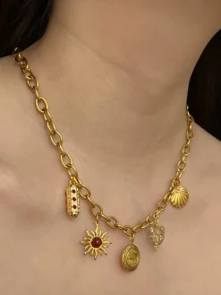 Chunky Gold Talisman Necklace - Eye of Horus Charm