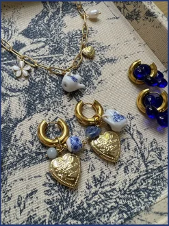 Chunky Heart Locket Hoops - An Eclectic Cup of Tea/Blue Stones