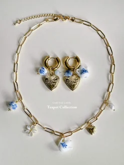 Chunky Heart Locket Hoops - An Eclectic Cup of Tea/Blue Stones