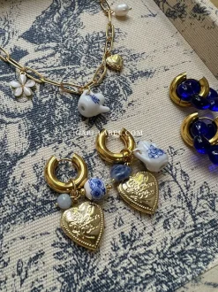 Chunky Heart Locket Hoops - An Eclectic Cup of Tea/Blue Stones
