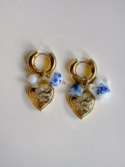 Chunky Heart Locket Hoops - An Eclectic Cup of Tea/Blue Stones