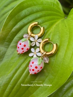 Chunky Strawberry Hoops with Assorted Charms - Pink