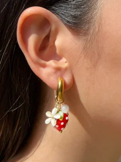 Chunky Strawberry Hoops with Assorted Charms - Red