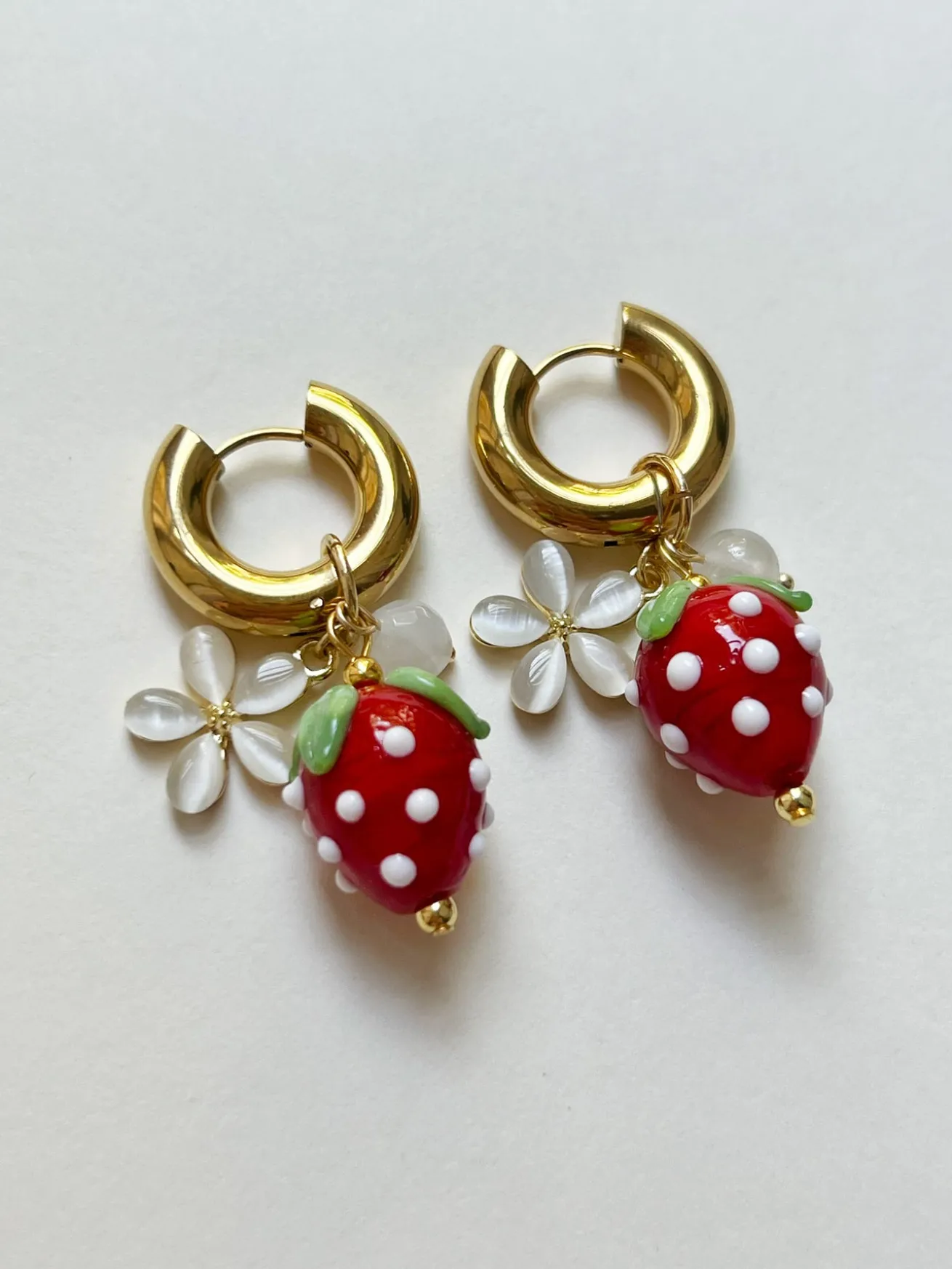 Chunky Strawberry Hoops with Assorted Charms - Red