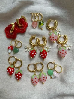 Chunky Strawberry Hoops with Assorted Charms - Pink
