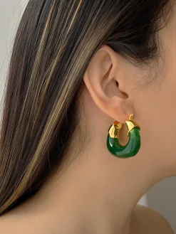 Chunky Vintage Hoops - Dark Green