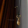 Cord Necklace, Black - Evil Eye Hand
