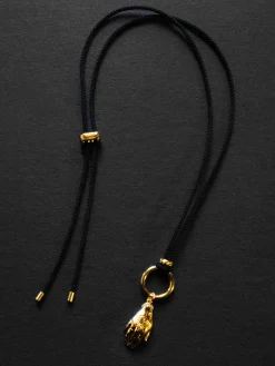Cord Necklace, Black - Evil Eye Hand