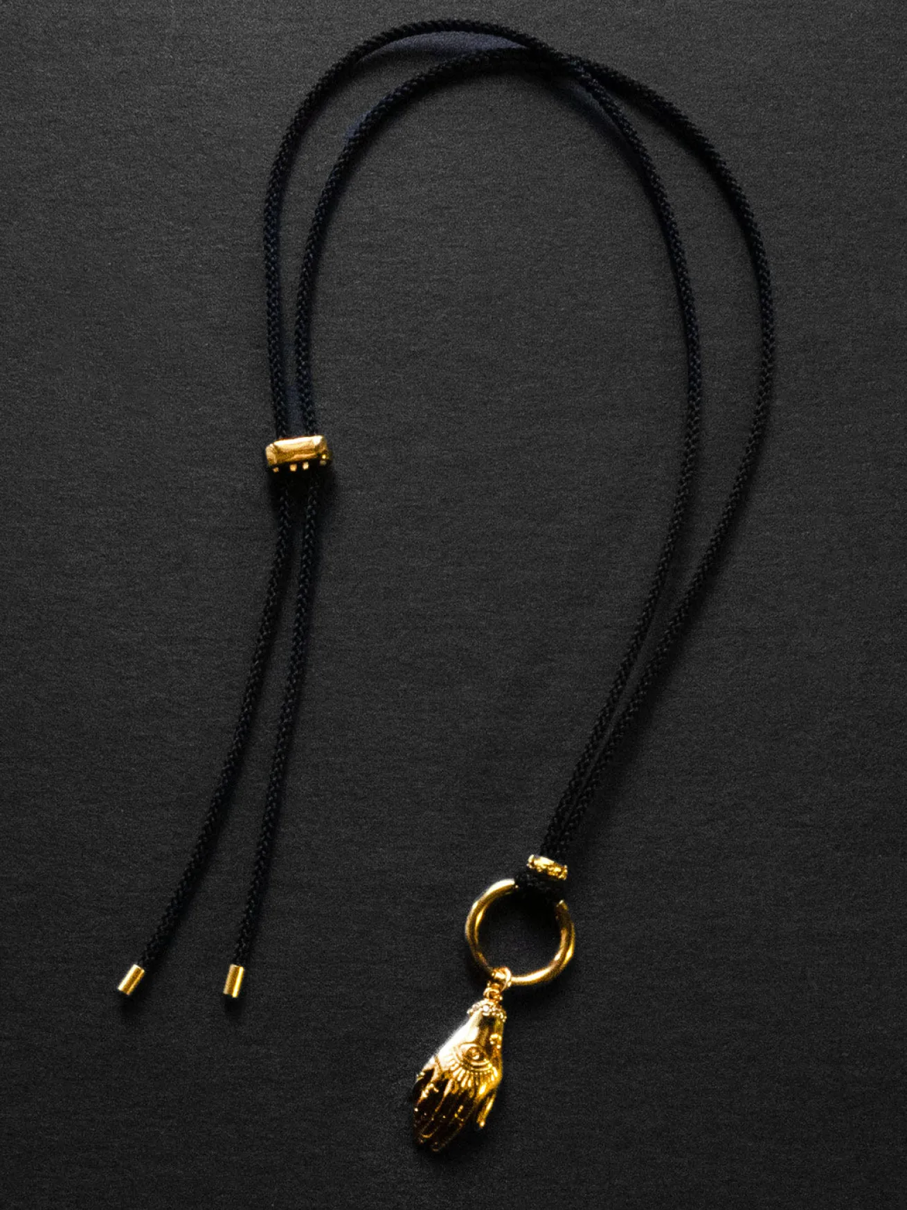Cord Necklace, Black - Evil Eye Hand