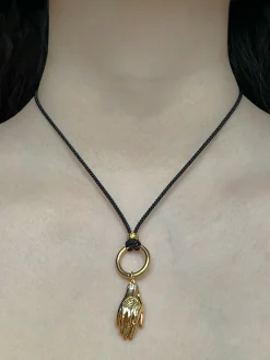 Cord Necklace, Black - Evil Eye Hand